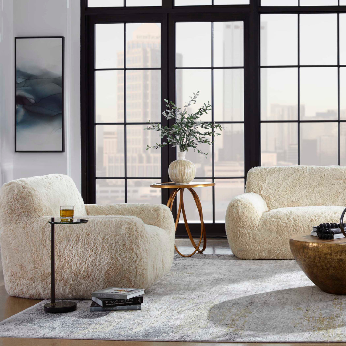   Cream Long-Haired Sheepskin Accent Chair | Oroa.com