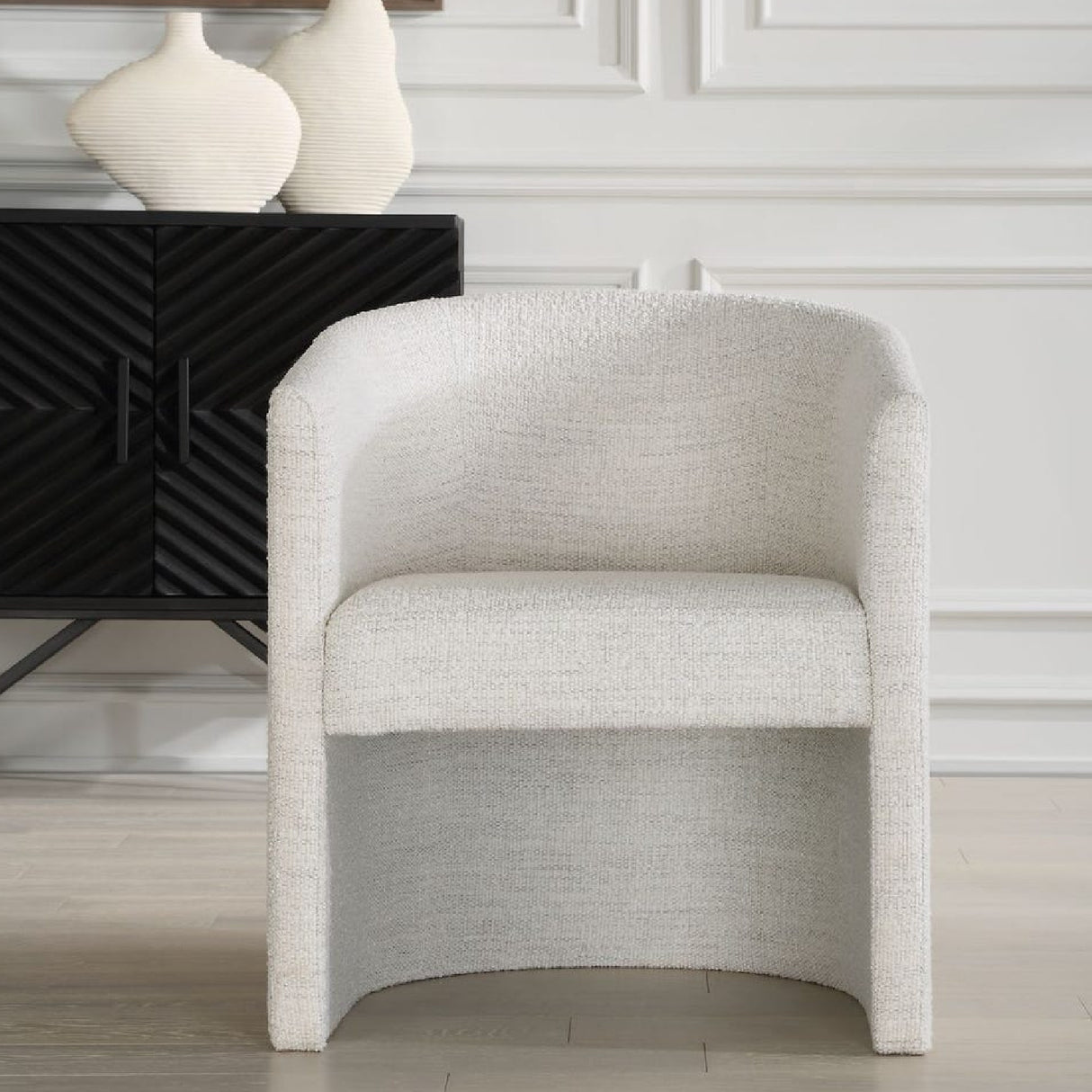   Modern European furniture - White Boucle Barrel Accent Chair - www.oroa.com | Oroa.com