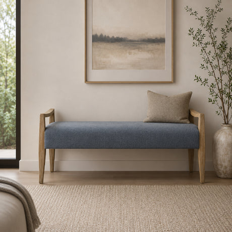   Modern European furniture - Wood Framed Blue Fabric Bench - www.oroa.com | Oroa.com