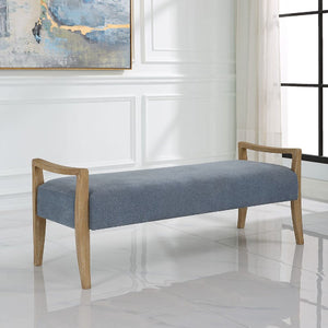   Modern European furniture - Wood Framed Blue Fabric Bench - www.oroa.com | Oroa.com