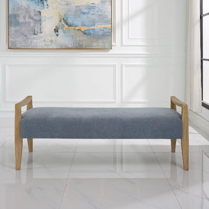   Modern European furniture - Wood Framed Blue Fabric Bench - www.oroa.com | Oroa.com