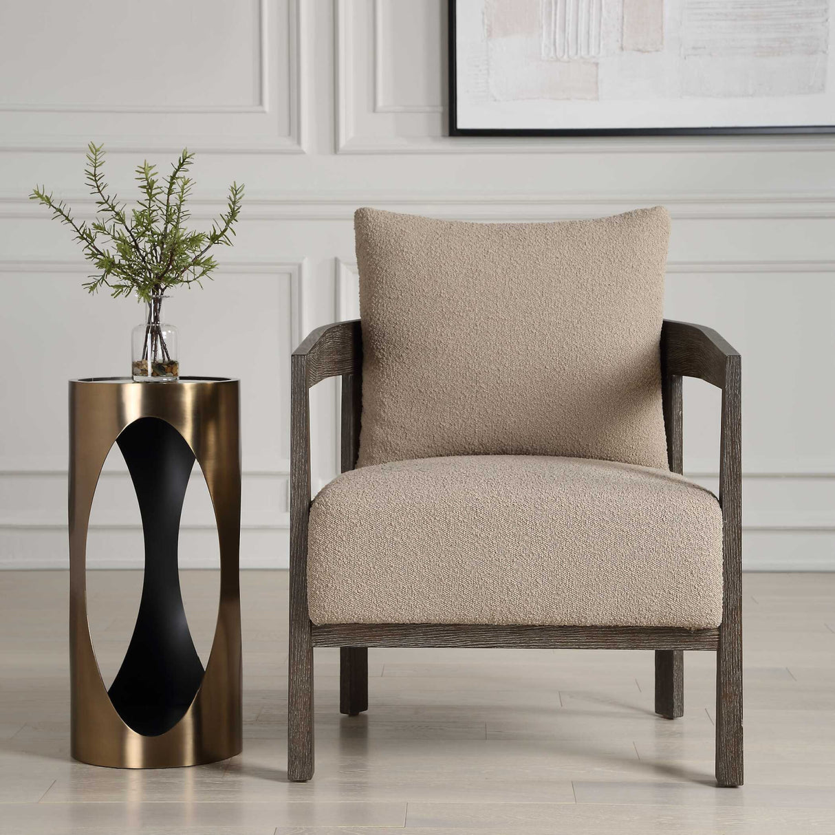   Beige Boucle Accent Chair | Oroa.com