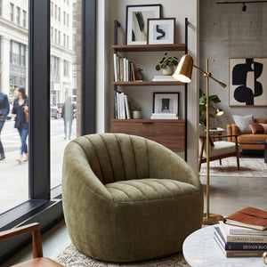   Modern European furniture - Green Chambray Channeled Swivel Chair - www.oroa.com | Oroa.com