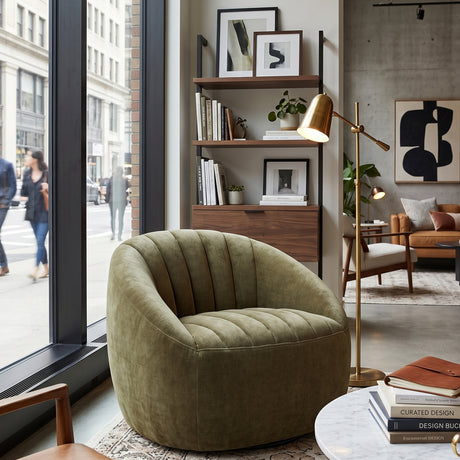   Modern European furniture - Green Chambray Channeled Swivel Chair - www.oroa.com | Oroa.com