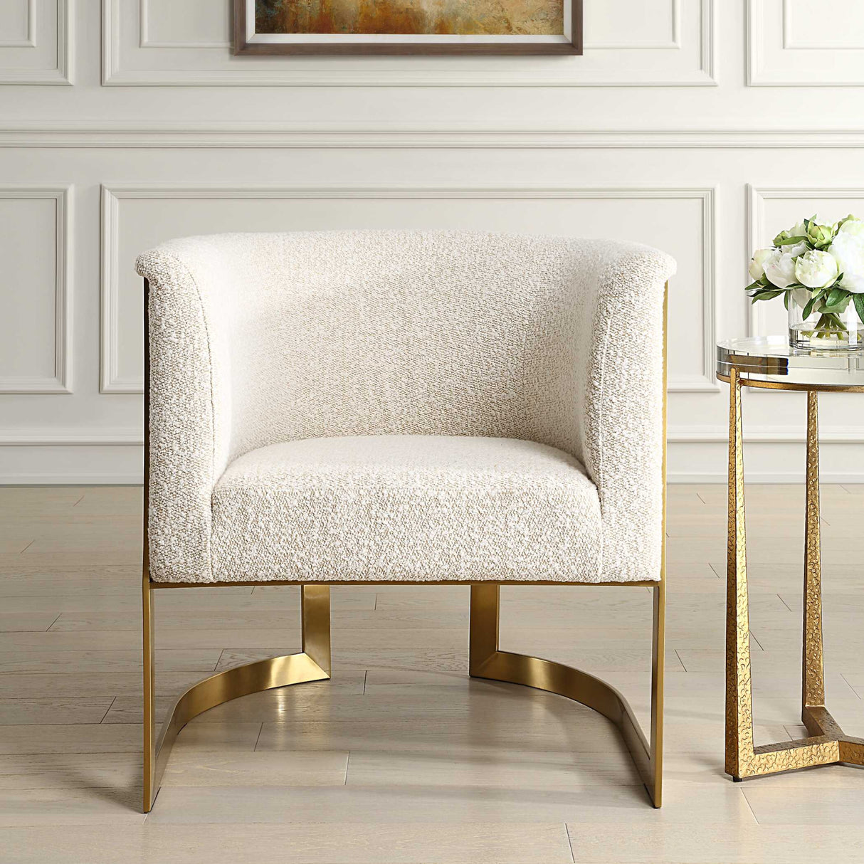   Tan Boucle Cantilevered Accent Chair | Oroa.com