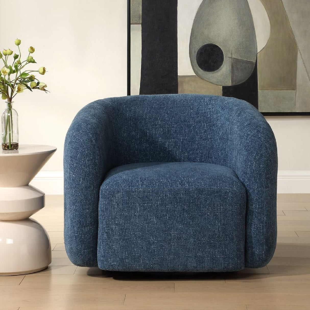   Modern European furniture - Blue Chenille Swivel Chair - www.oroa.com | Oroa.com