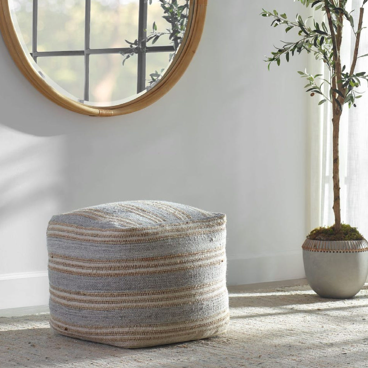   Modern European furniture - Gray & Cream Fabric Ottoman - www.oroa.com | Oroa.com