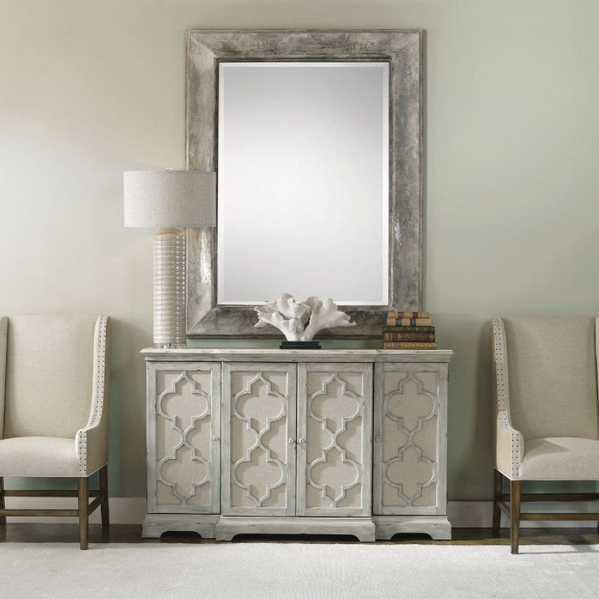   Modern European furniture - Gray Open-Carved 4-Door Cabinet - www.oroa.com | Oroa.com