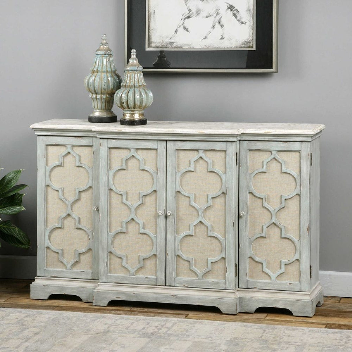  Modern European furniture - Gray Open-Carved 4-Door Cabinet - www.oroa.com | Oroa.com