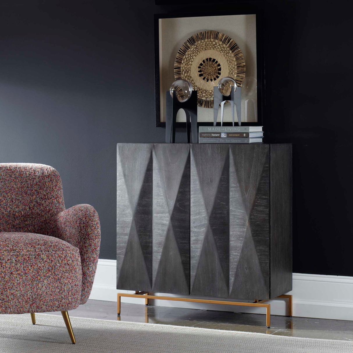   Black Mindi Faceted 2-Door Cabinet | Oroa.com