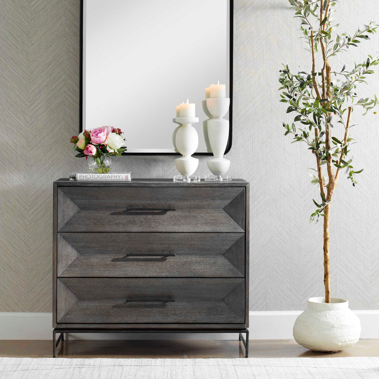   Modern European furniture - Gray Glazed Acacia 3-Drawer Chest - www.oroa.com | Oroa.com