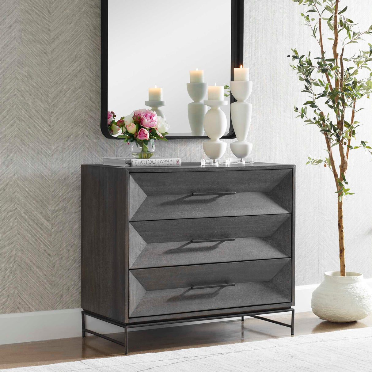   Modern European furniture - Gray Glazed Acacia 3-Drawer Chest - www.oroa.com | Oroa.com