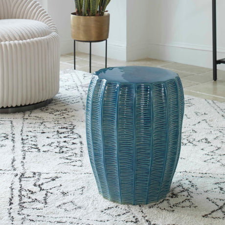   Modern European furniture - Blue Ceramic Scalloped Garden Stool - www.oroa.com | Oroa.com