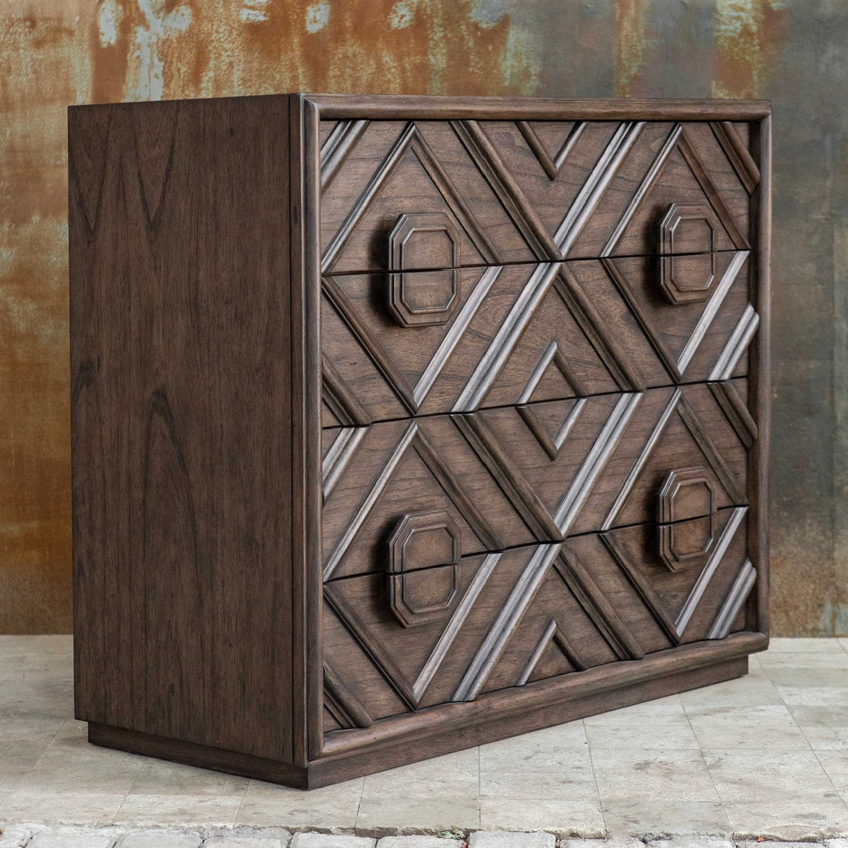   Modern European furniture - Geometric Carved 4-Drawer Chest - www.oroa.com | Oroa.com