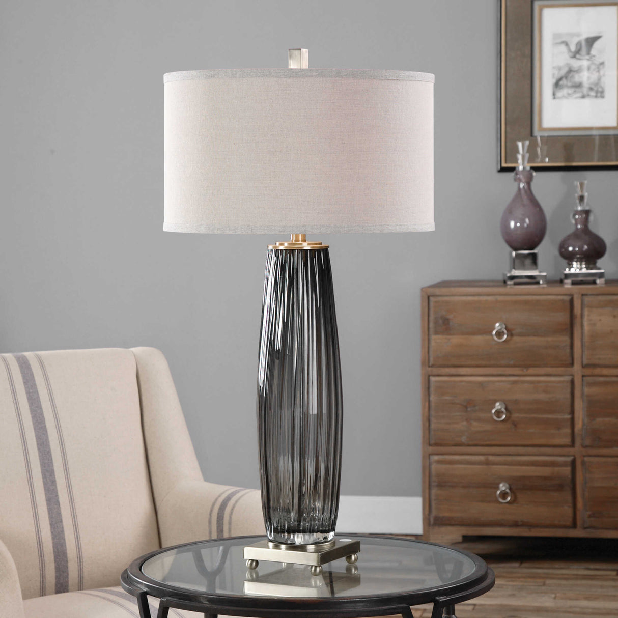   Pleated Gray Glass Table Lamp | Oroa.com