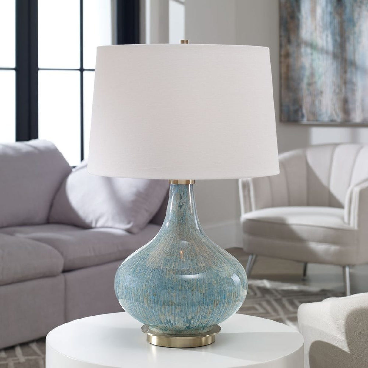   Bulbous Blue Glass Table Lamp | Oroa.com