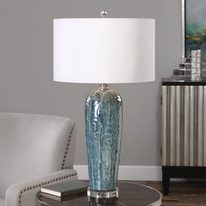   Blue Ceramic Embossed Table Lamp | Oroa.com