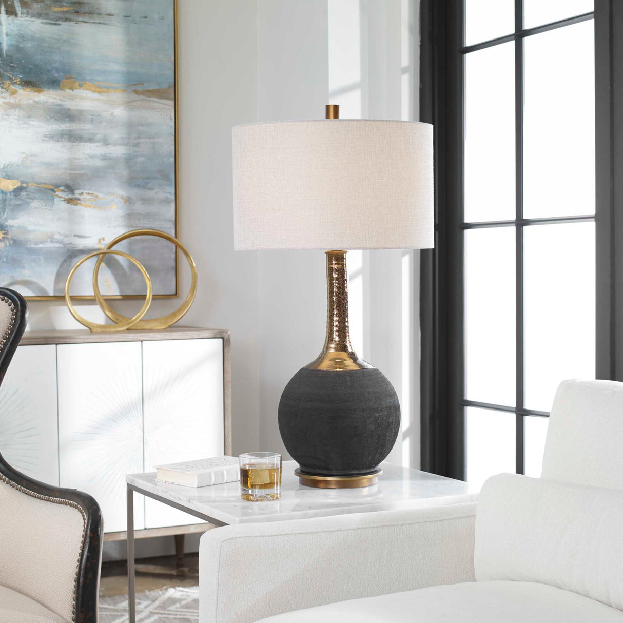   Modern European furniture - Rounded Black Ceramic Table Lamp - www.oroa.com | Oroa.com
