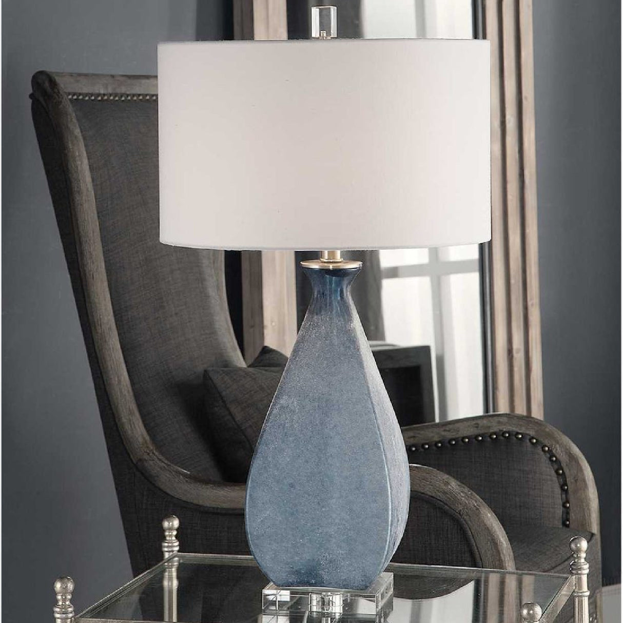   Modern European furniture - Etched Blue Glass Table Lamp - www.oroa.com | Oroa.com