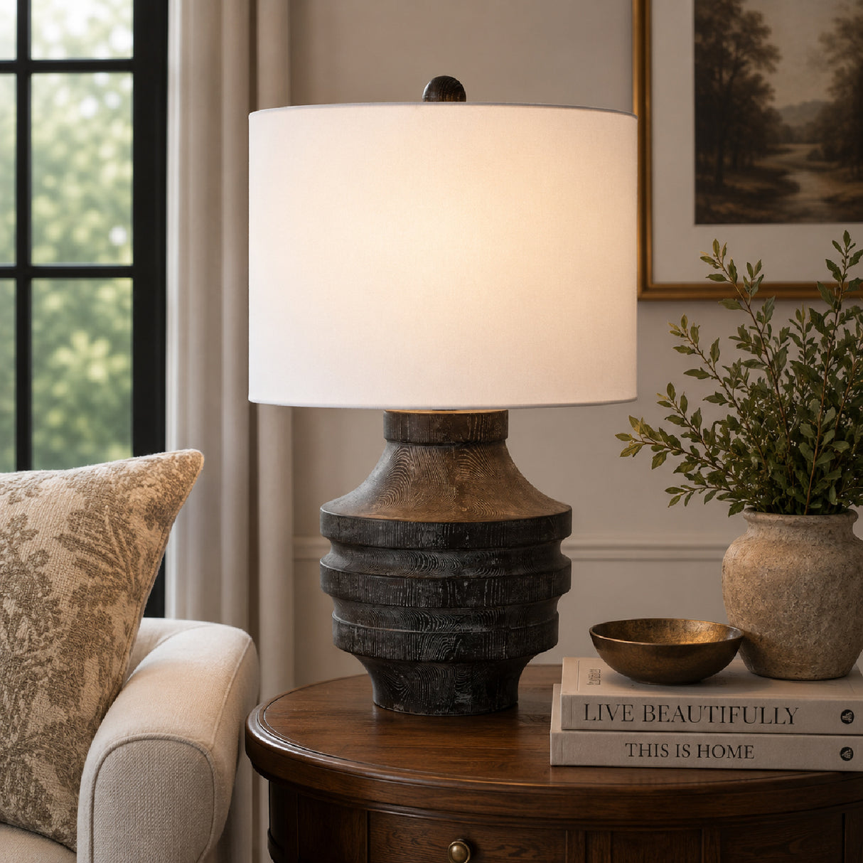   Black Wooden Rustic Table Lamp | Oroa.com