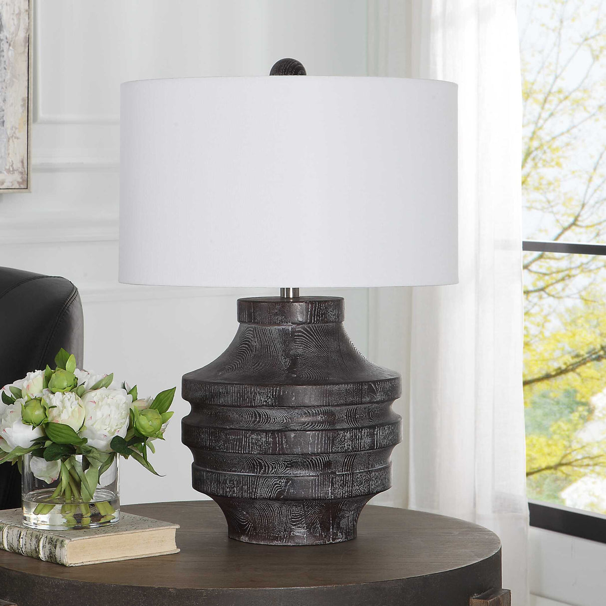   Black Wooden Rustic Table Lamp | Oroa.com