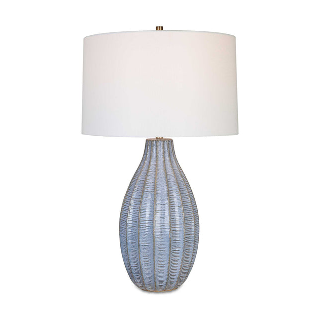 Modern European furniture - Scalloped Blue Ceramic Table Lamp - www.oroa.com