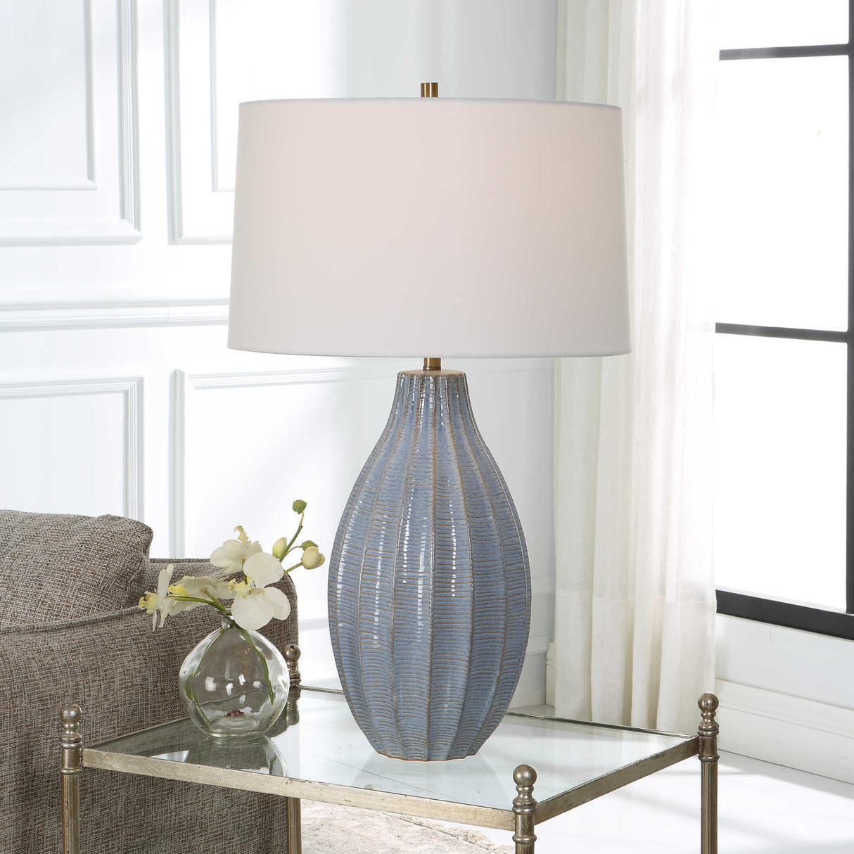   Modern European furniture - Scalloped Blue Ceramic Table Lamp - www.oroa.com | Oroa.com