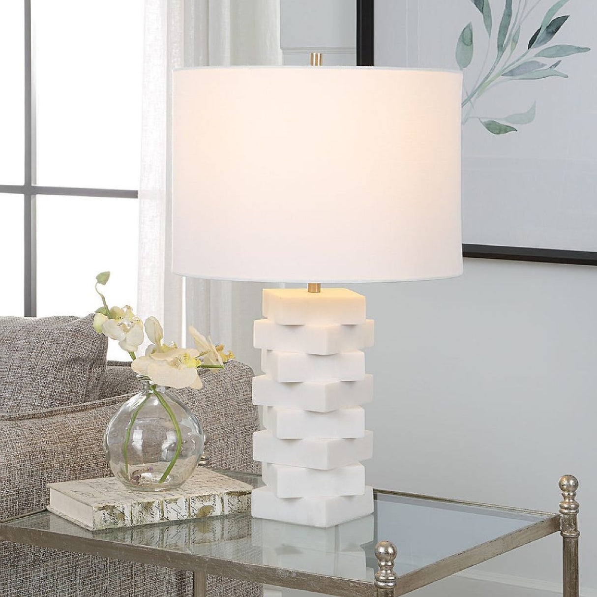   Stacked White Stone Table Lamp | Oroa.com