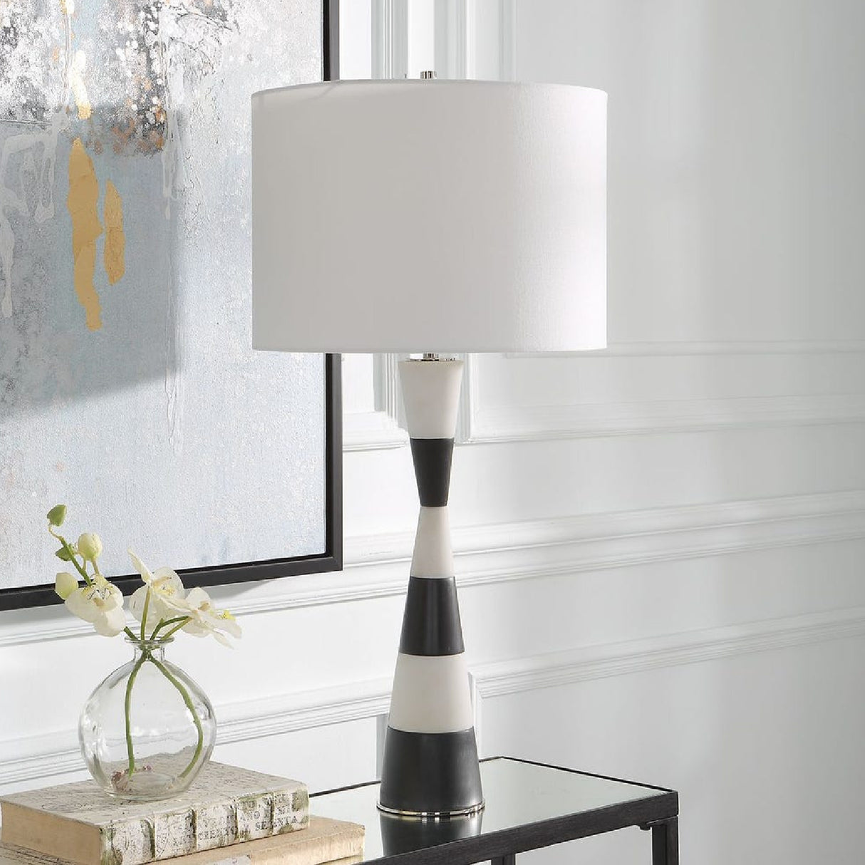   Black & White Stone Table Lamp | Oroa.com