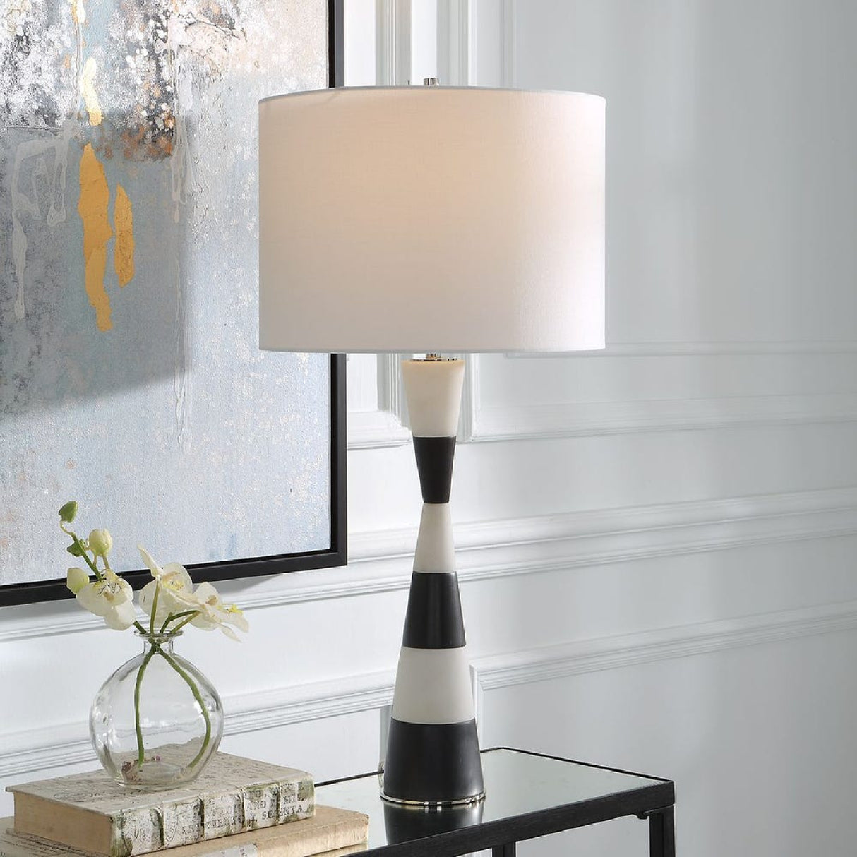  Black & White Stone Table Lamp | Oroa.com