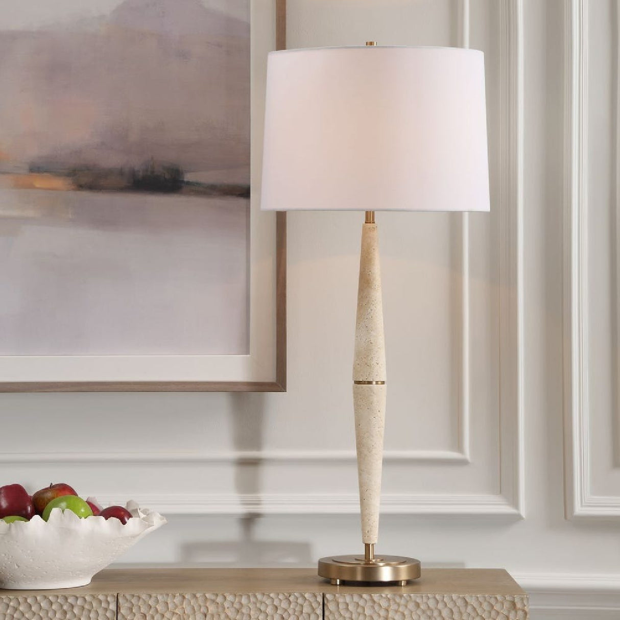   Beige Travertine Conical Table Lamp | Oroa.com