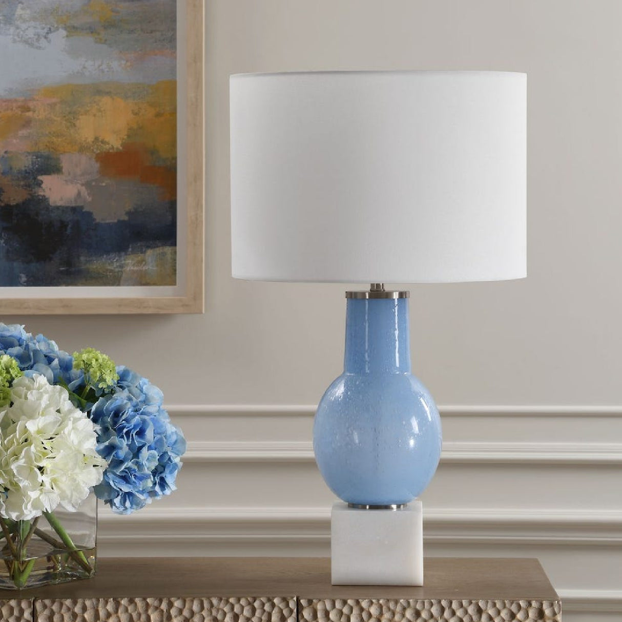   Seeded Blue Glass Table Lamp | Oroa.com
