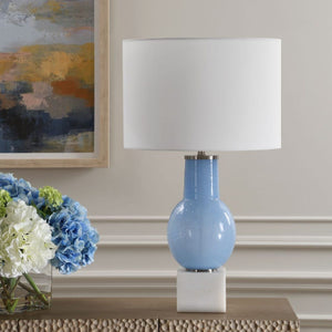   Seeded Blue Glass Table Lamp | Oroa.com