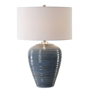   Ribbed Blue Ceramic Table Lamp | Oroa.com