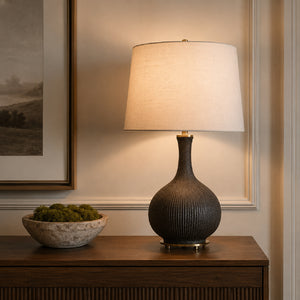   Modern European furniture - Ribbed Black Ceramic Table Lamp - www.oroa.com | Oroa.com