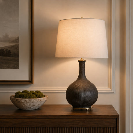   Modern European furniture - Ribbed Black Ceramic Table Lamp - www.oroa.com | Oroa.com