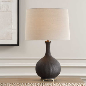   Modern European furniture - Ribbed Black Ceramic Table Lamp - www.oroa.com | Oroa.com