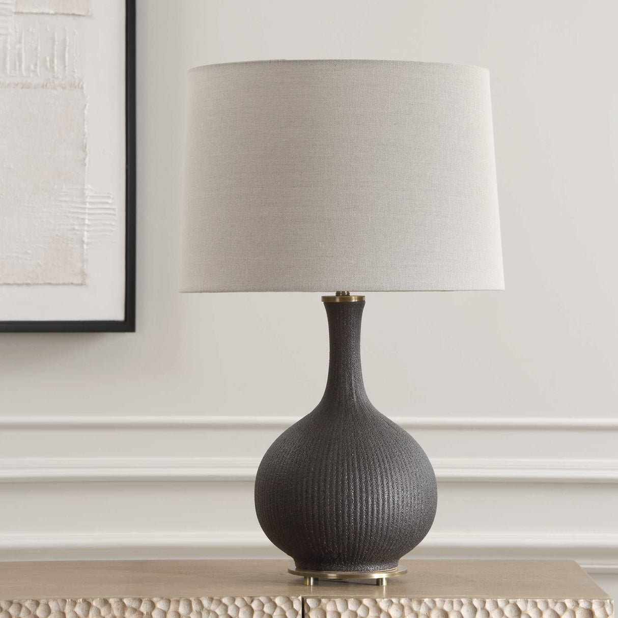   Modern European furniture - Ribbed Black Ceramic Table Lamp - www.oroa.com | Oroa.com