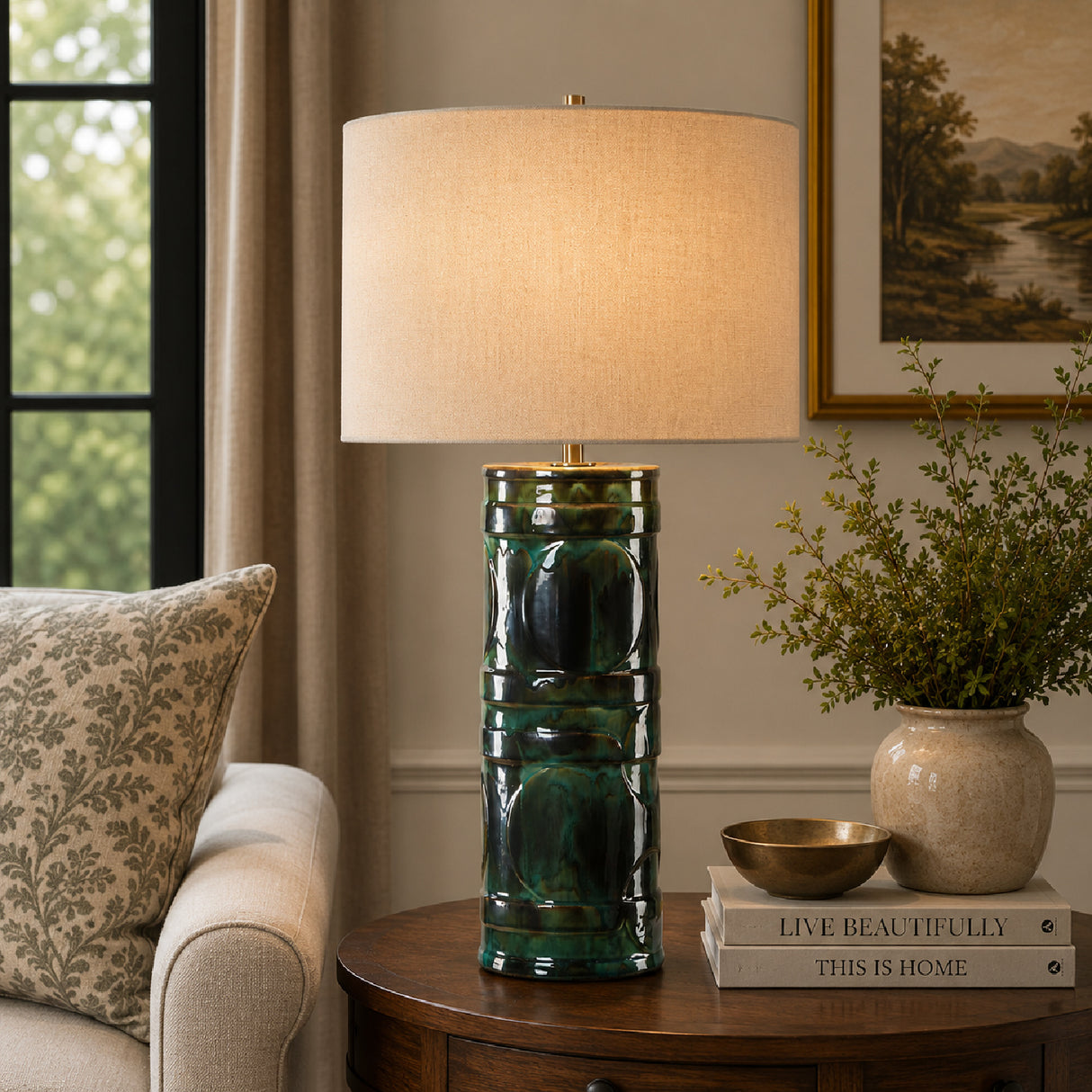   Green Glazed Ceramic Table Lamp | Oroa.com