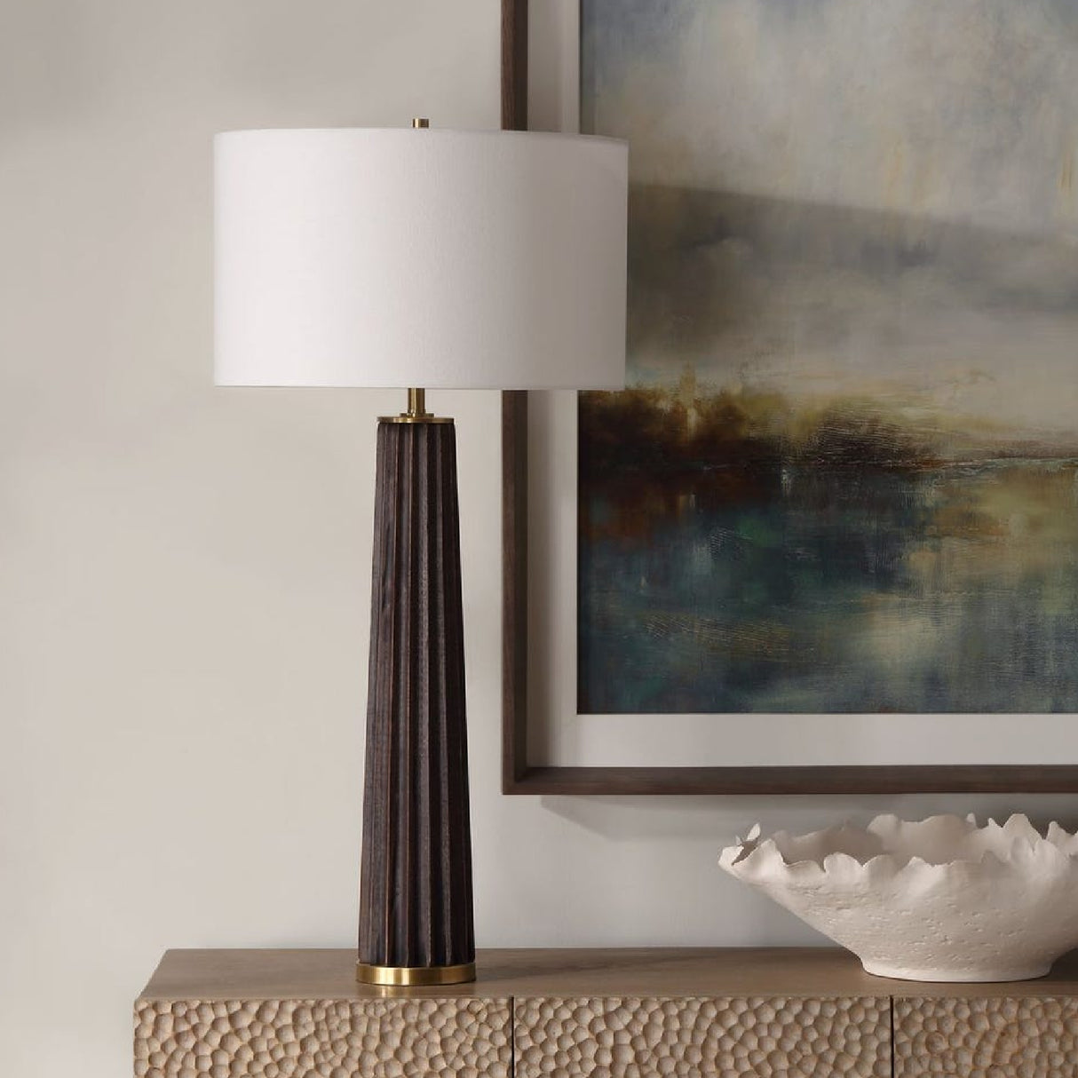   Modern European furniture - Scalloped Dark Oak Table Lamp - www.oroa.com | Oroa.com