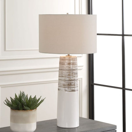   White Ceramic Linen Table Lamp | Oroa.com