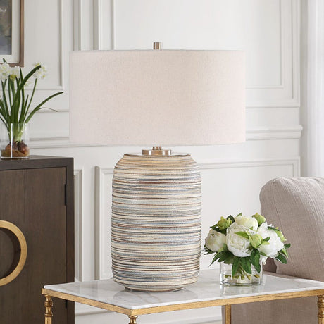   Modern European furniture - Earth-Toned Stripe Ceramic Table Lamp L - www.oroa.com | Oroa.com