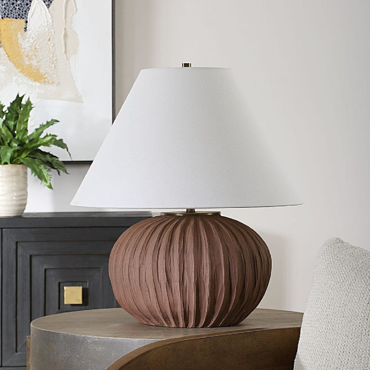   Channeled Brown Porcelain Table Lamp | Oroa.com