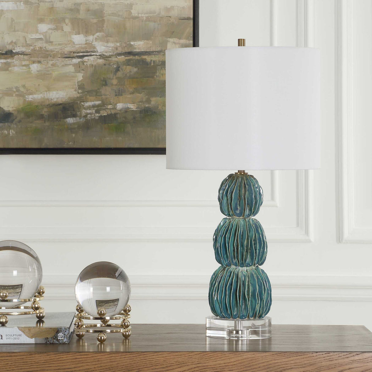   Modern European furniture - Stacked Teal Ceramic Table Lamp - www.oroa.com | Oroa.com