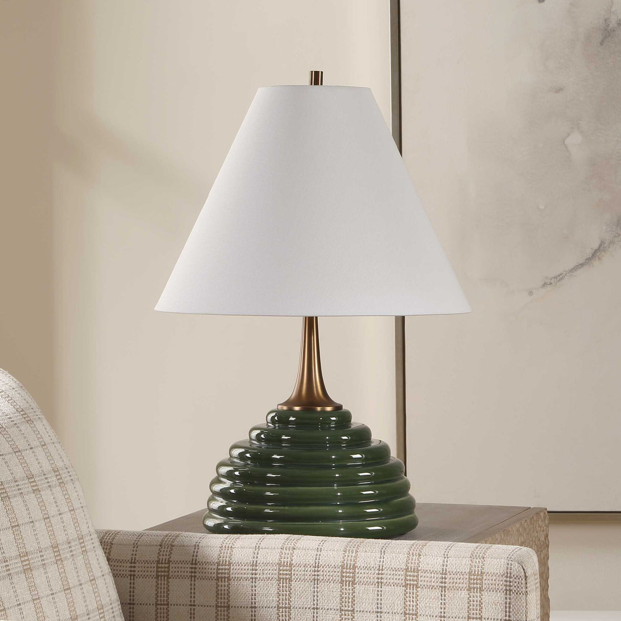   Ribbed Green Ceramic Table Lamp | Oroa.com