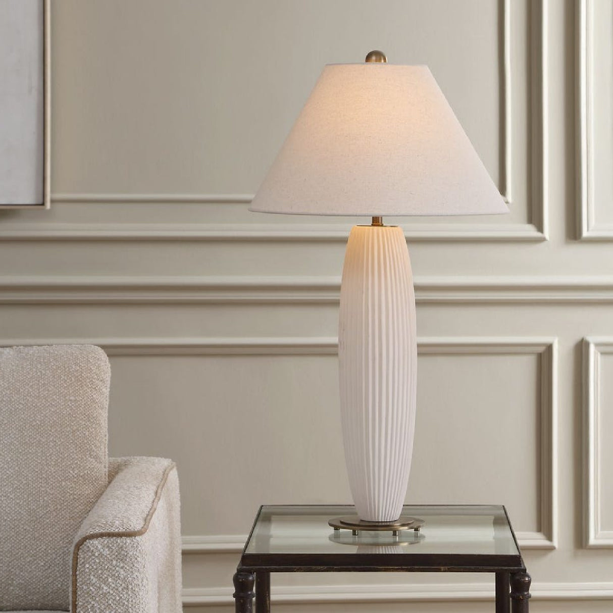   Modern European furniture - White Fluted Ceramic Table Lamp - www.oroa.com | Oroa.com