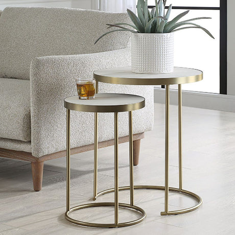   Modern European furniture - White Shagreen Nesting Tables (2) - www.oroa.com | Oroa.com