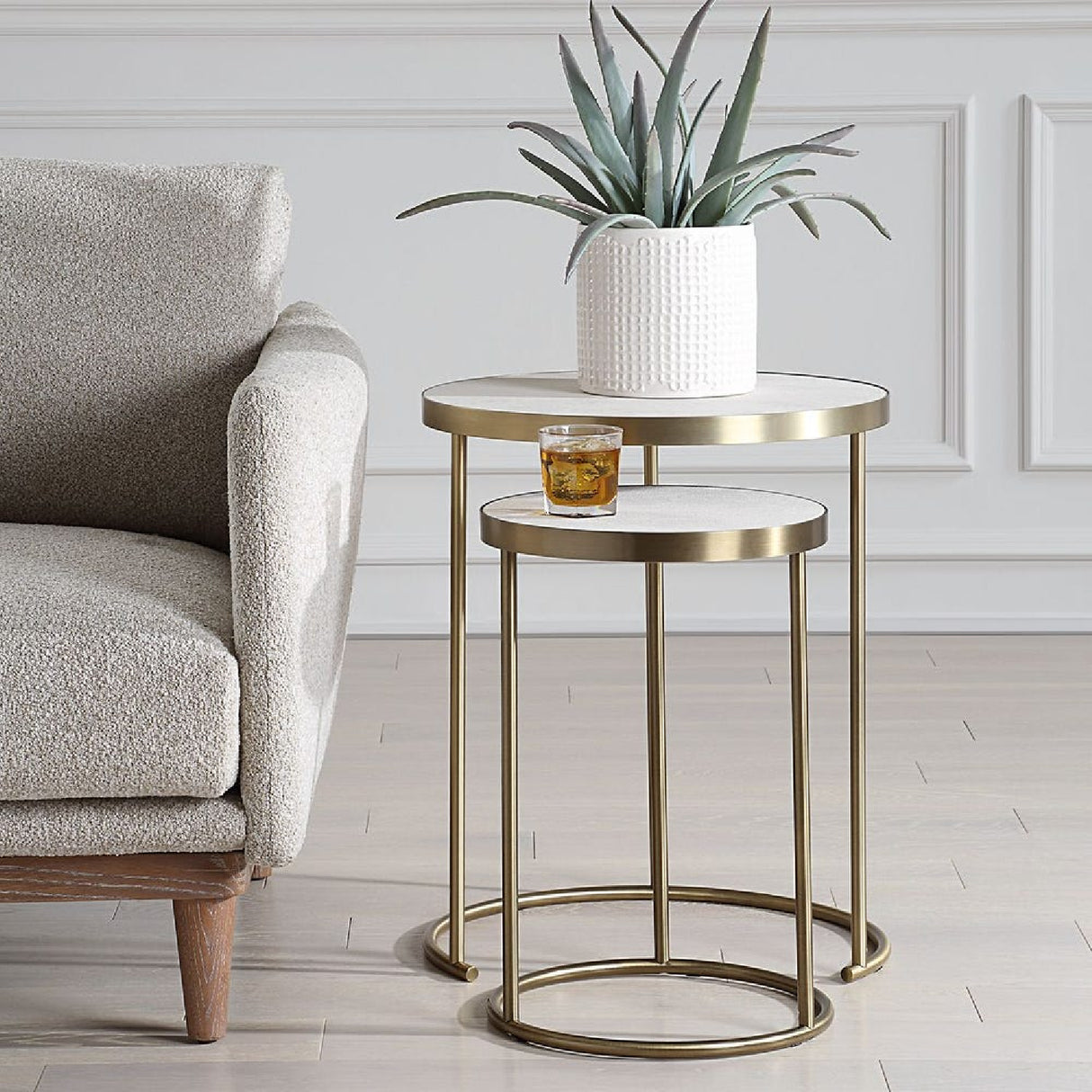   Modern European furniture - White Shagreen Nesting Tables (2) - www.oroa.com | Oroa.com