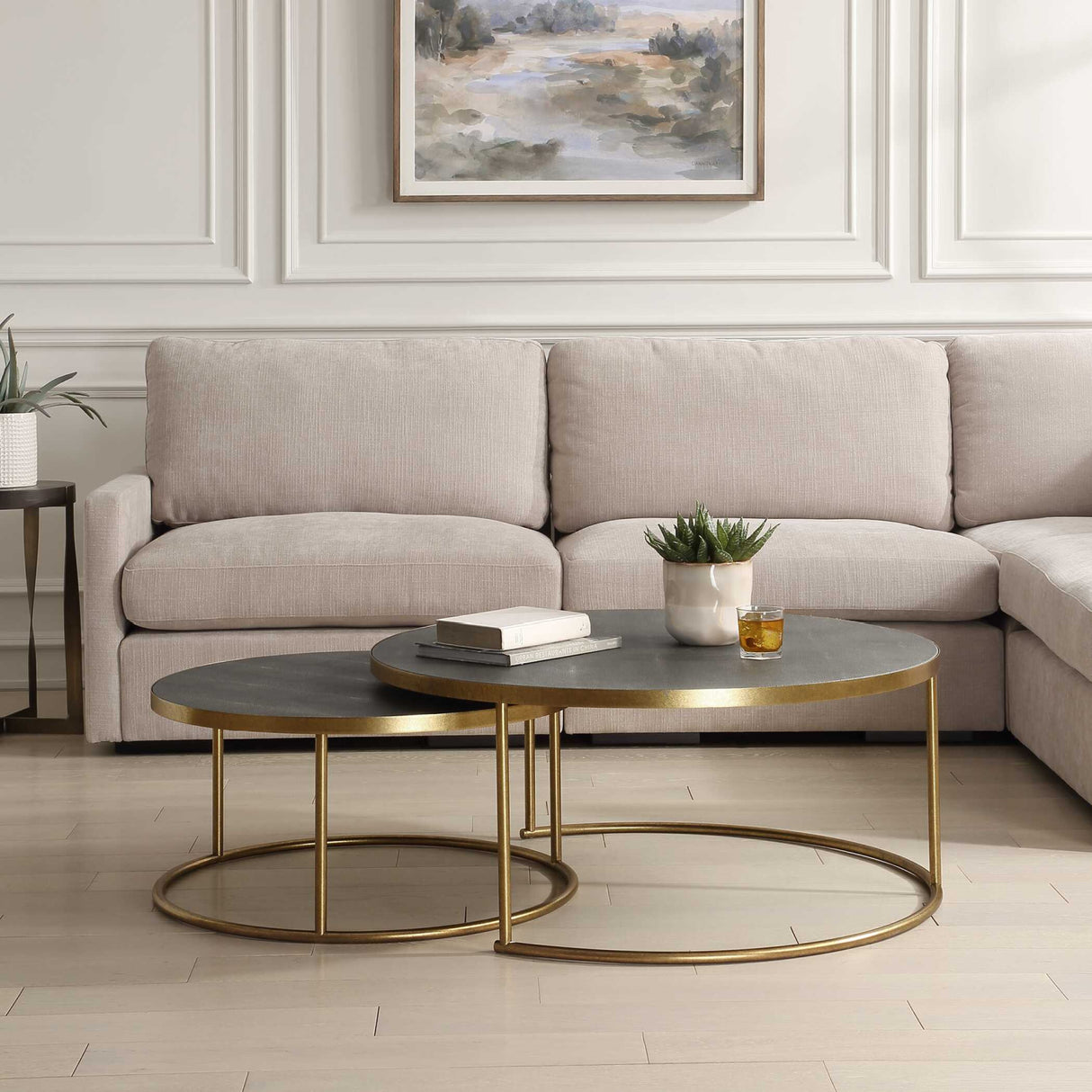   Modern European furniture - Gray Shagreen Nesting Coffee Tables (2) - www.oroa.com | Oroa.com