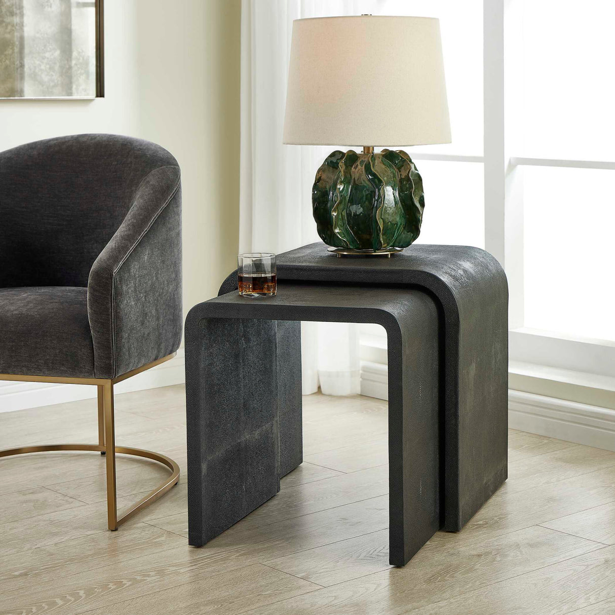   Modern European furniture - Gray Shagreen Nesting Side Tables (2) - www.oroa.com | Oroa.com